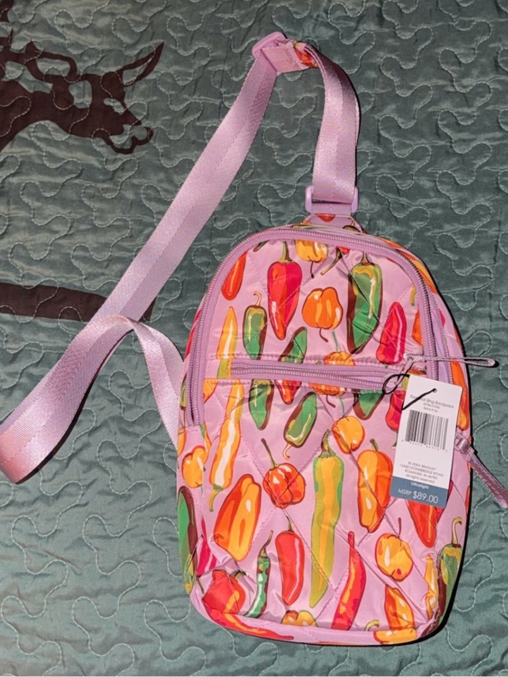 Vera Bradley Pink Chili Pepper Print Crossbody Sling Bag